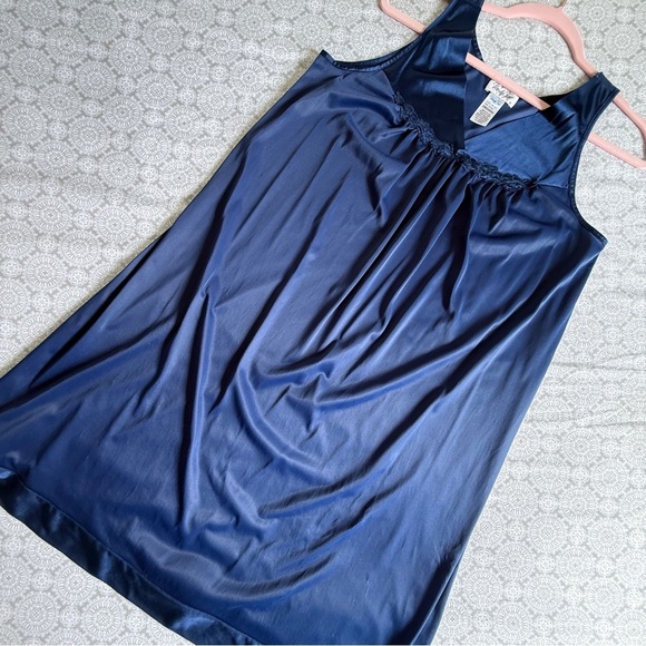 Vintage Vanity Fair Navy Blue Nylon Sleeveless Nightgown Size Small - Picture 3 of 7